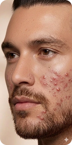 Patient before treatment with acne marks and scarring
