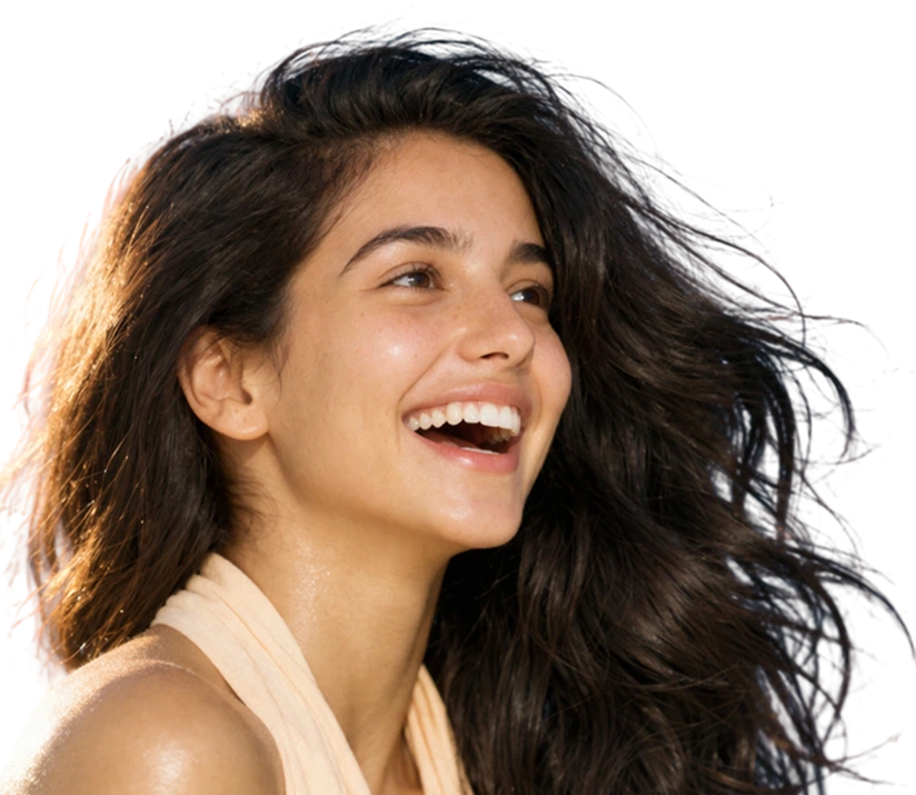 Smiling woman with clear, healthy skin